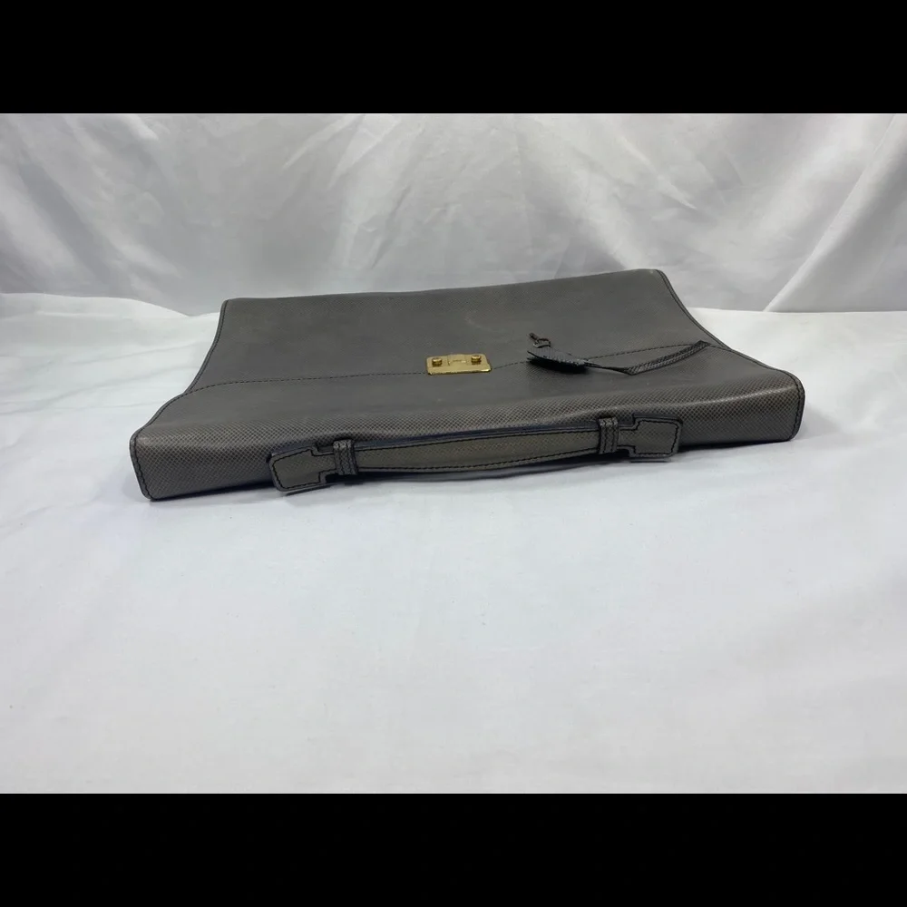 Vintage Bottega Veneta Italy Grey Black Leather Briefcase Bag Case w/ Lock & Key